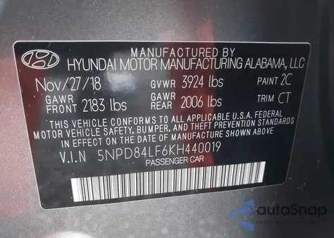 2019 Hyundai Elantra Sel from USA, damaged, VIN 5NPD84LF6KH440019